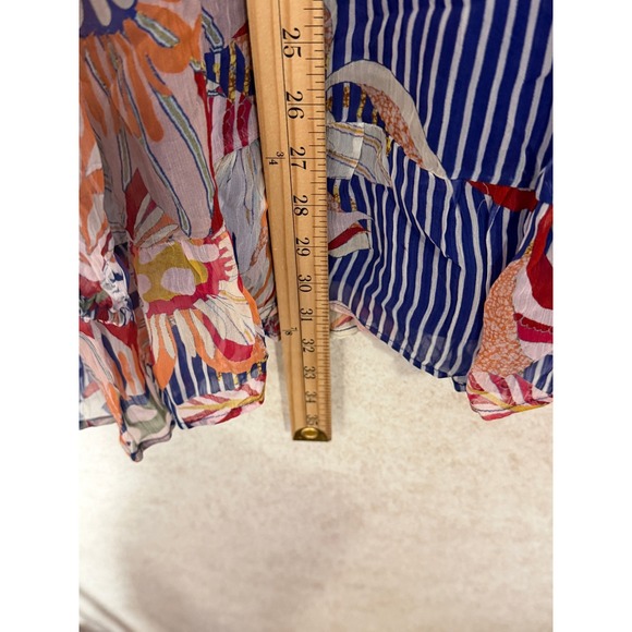 Soft Surroundings Tori Embroidered Tunic Top 3X Blue Floral Stripe Viscose Boho - Picture 7 of 9